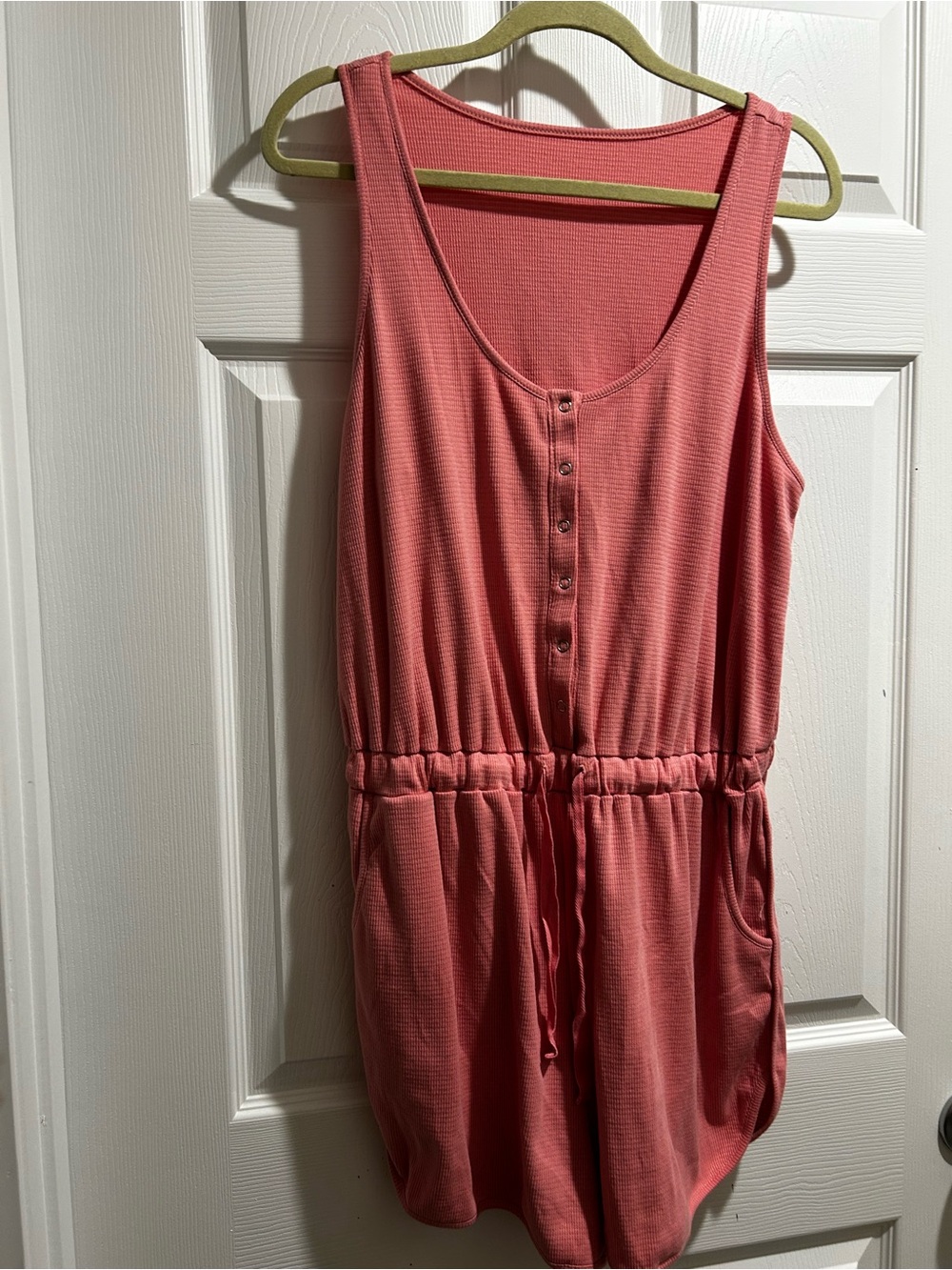 Coral Sleeveless Button-Front Romper